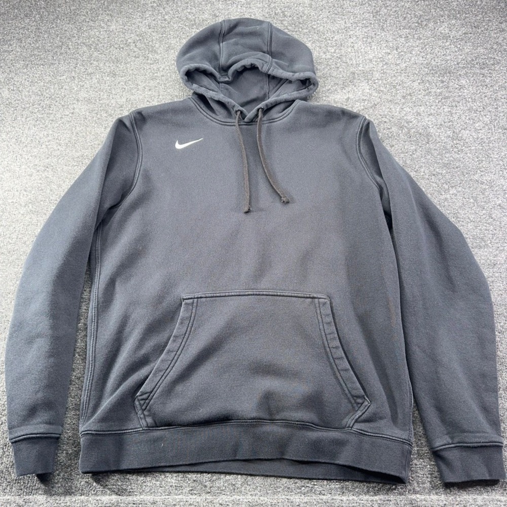 Nike Mens Pullover Hoodie Black White Swoosh Logo Fleece Sweatshirt Medium